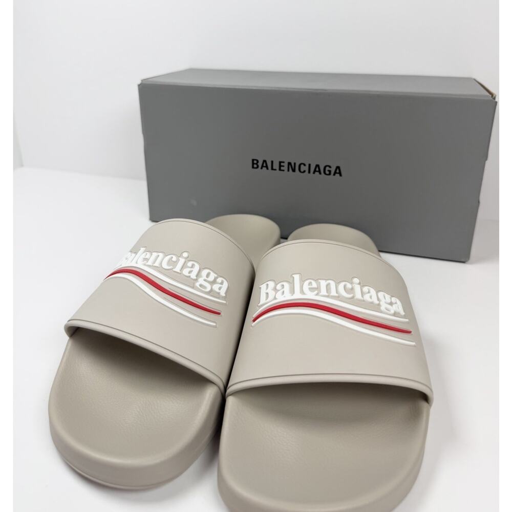 Size 8 - Balenciaga Beige Pool Campaign Logo Sandals NEW! - Picture 3 of 9